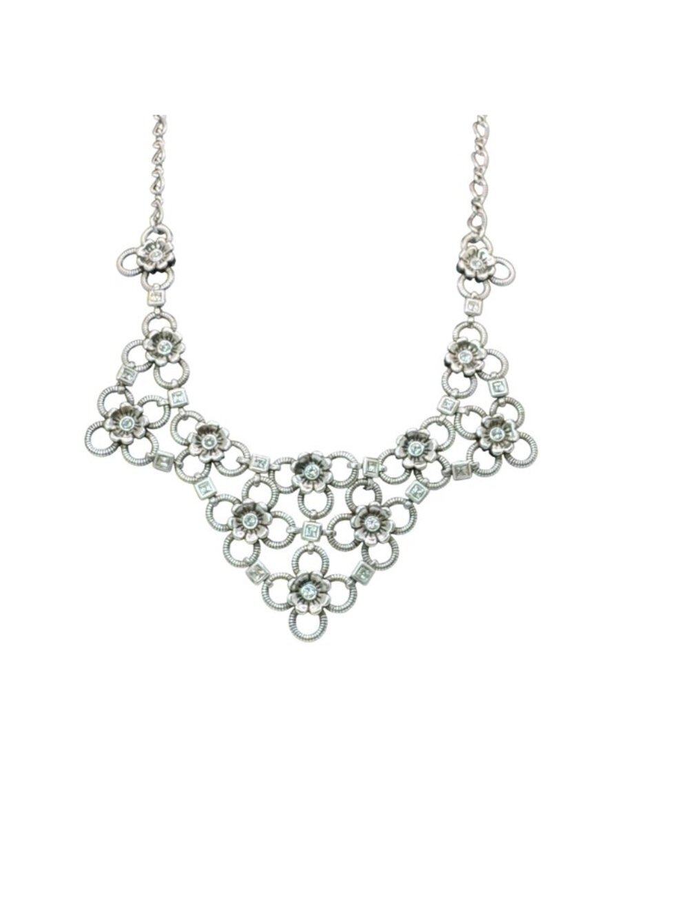 Brighton Joan Of Arc Collar Silver Tone Floral Statement Necklace Rhinestone 18" - Picture 11 of 14
